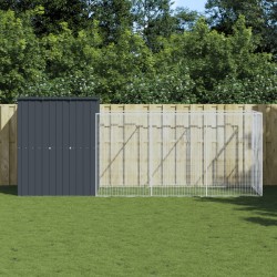 vidaXL Caseta de perros con corral acero galvanizado 165x455x181 cm