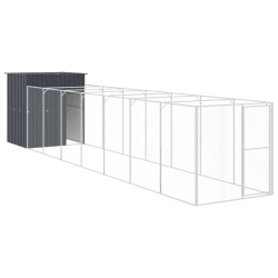 vidaXL Caseta perros con corral acero galvanizado gris 165x863x181 cm