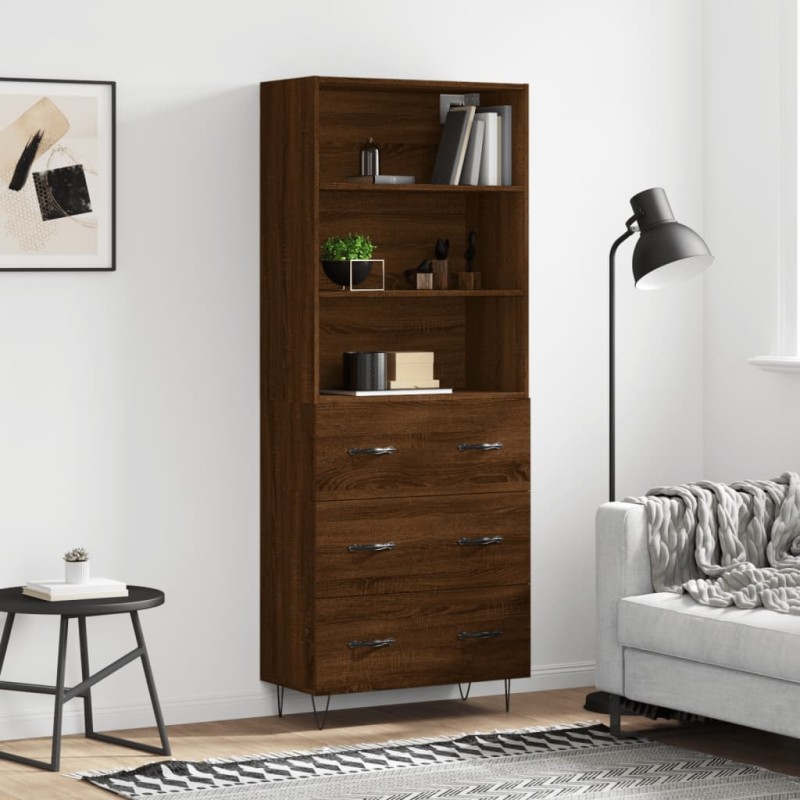 vidaXL Aparador alto madera contrachapada marrón roble 69,5x34x180 cm vidaXL Aparador alto madera contrachapada marrón roble 69,5x34x180 cm