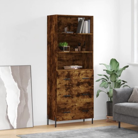 vidaXL Aparador alto madera contrachapada roble ahumado 69,5x34x180 cm