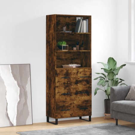 vidaXL Aparador alto madera contrachapada roble ahumado 69,5x34x180 cm