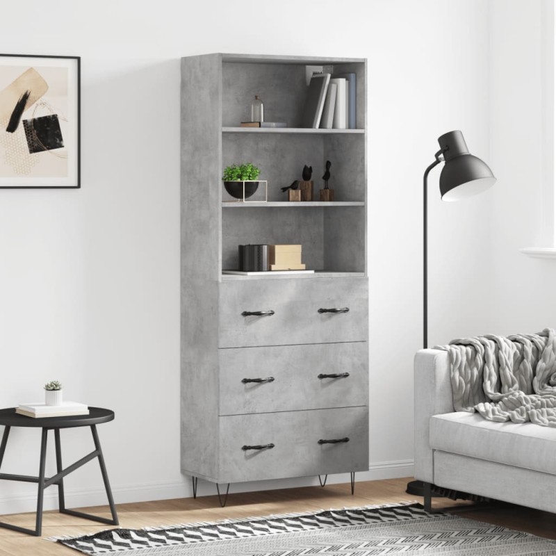 vidaXL Aparador alto madera contrachapada gris hormigón 69,5x34x180 cm vidaXL Aparador alto madera contrachapada gris hormigón 69,5x34x180 cm