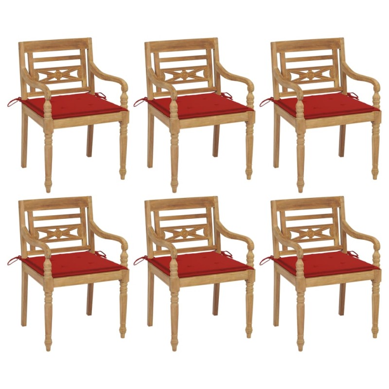 vidaXL Sillas Batavia 6 unidades madera maciza de teca con cojines vidaXL Sillas Batavia 6 unidades madera maciza de teca con cojines