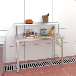 vidaXL Mesa de trabajo para cocina con estante acero inox 120x60x115cm