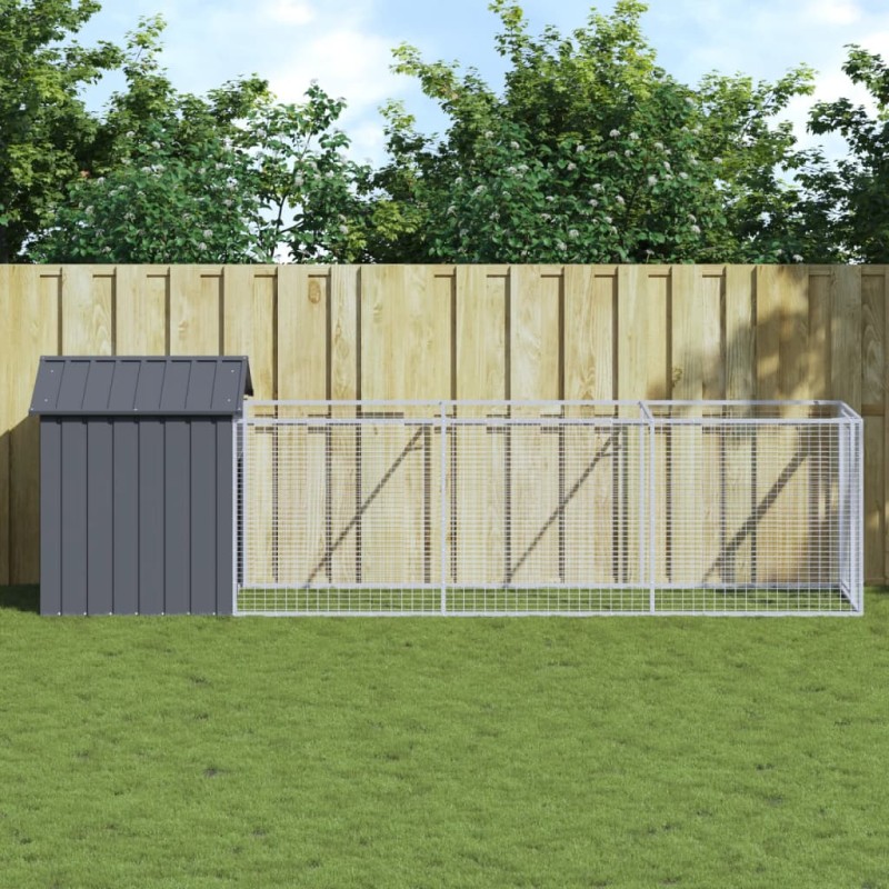 vidaXL Caseta perros con tejado acero galvanizado gris 117x405x123 cm