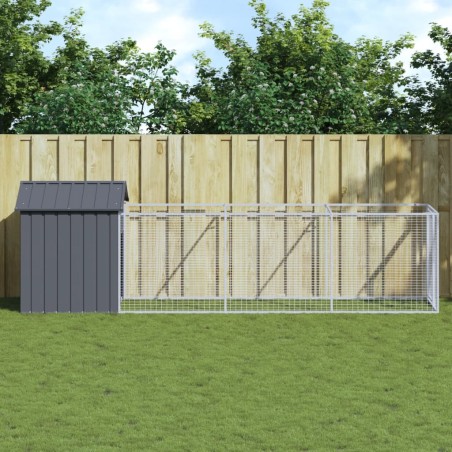 vidaXL Caseta perros con tejado acero galvanizado gris 117x405x123 cm