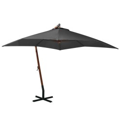 vidaXL Sombrilla colgante con palo madera abeto gris antracita 3x3 m