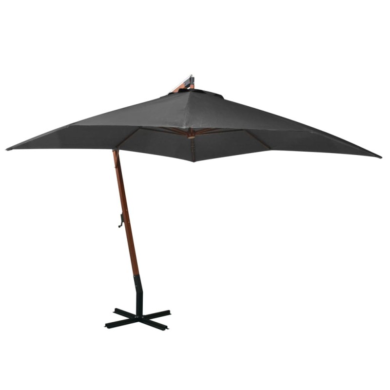 vidaXL Sombrilla colgante con palo madera abeto gris antracita 3x3 m