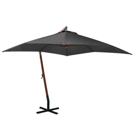 vidaXL Sombrilla colgante con palo madera abeto gris antracita 3x3 m