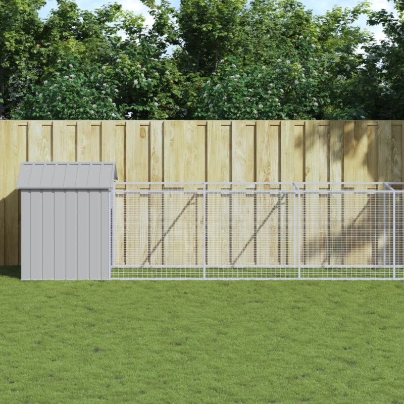 vidaXL Caseta perro tejado acero galvanizado gris claro 117x1017x123cm