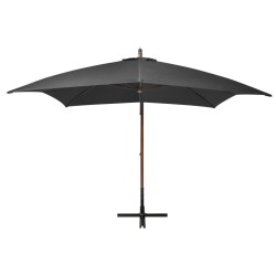 vidaXL Sombrilla colgante con palo madera abeto gris antracita 3x3 m