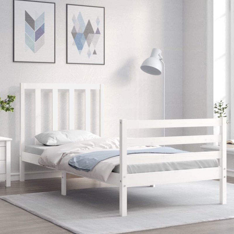 vidaXL Estructura de cama con cabecero madera maciza blanco 100x200 cm vidaXL Estructura de cama con cabecero madera maciza blanco 100x200 cm