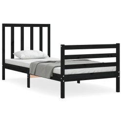 vidaXL Estructura de cama con cabecero madera maciza negro 90x200 cm