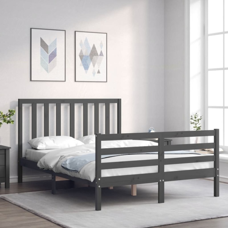 vidaXL Estructura cama de matrimonio con cabecero madera maciza gris vidaXL Estructura cama de matrimonio con cabecero madera maciza gris