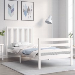 vidaXL Estructura de cama con cabecero madera maciza blanco 90x200 cm