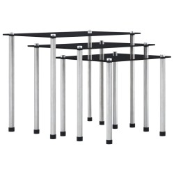 vidaXL Mesas apilables 3 unidades vidrio templado negro