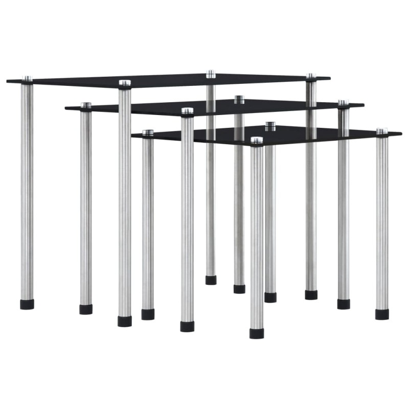 vidaXL Mesas apilables 3 unidades vidrio templado negro vidaXL Mesas apilables 3 unidades vidrio templado negro