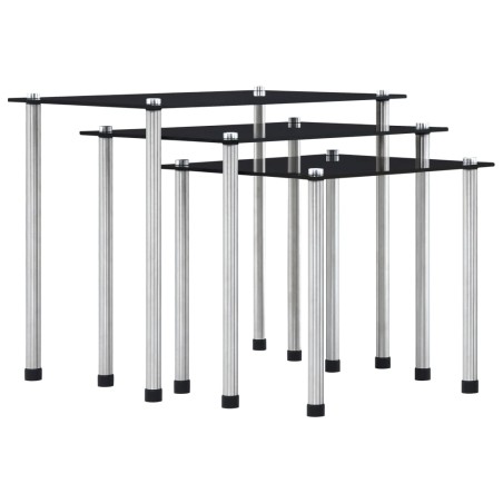 vidaXL Mesas apilables 3 unidades vidrio templado negro