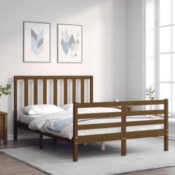 vidaXL Estructura cama y cabecero madera maciza marrón miel 140x200 cm