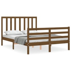 vidaXL Estructura cama y cabecero madera maciza marrón miel 140x200 cm
