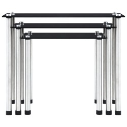 vidaXL Mesas apilables 3 unidades vidrio templado negro