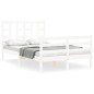 vidaXL Estructura cama de matrimonio con cabecero madera maciza blanco vidaXL Estructura cama de matrimonio con cabecero madera maciza blanco