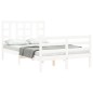 vidaXL Estructura cama de matrimonio con cabecero madera maciza blanco vidaXL Estructura cama de matrimonio con cabecero madera maciza blanco