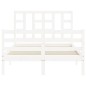 vidaXL Estructura cama de matrimonio con cabecero madera maciza blanco vidaXL Estructura cama de matrimonio con cabecero madera maciza blanco