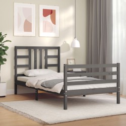 vidaXL Estructura de cama con cabecero madera maciza gris 90x200 cm