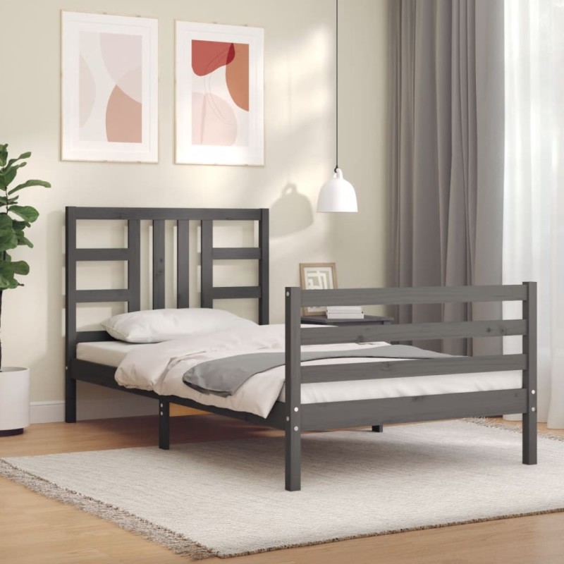 vidaXL Estructura de cama con cabecero madera maciza gris 90x200 cm