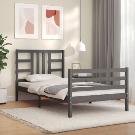 vidaXL Estructura de cama con cabecero madera maciza gris 90x200 cm