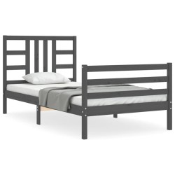 vidaXL Estructura de cama con cabecero madera maciza gris 90x200 cm