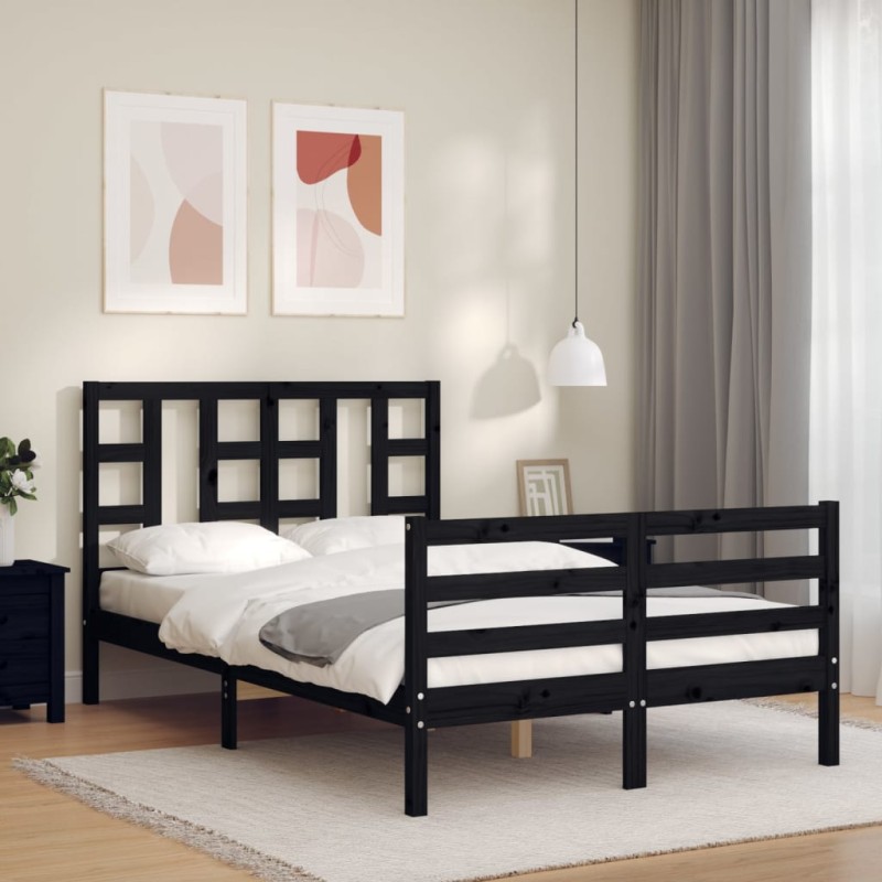 vidaXL Estructura de cama con cabecero madera maciza negro 120x200 cm vidaXL Estructura de cama con cabecero madera maciza negro 120x200 cm