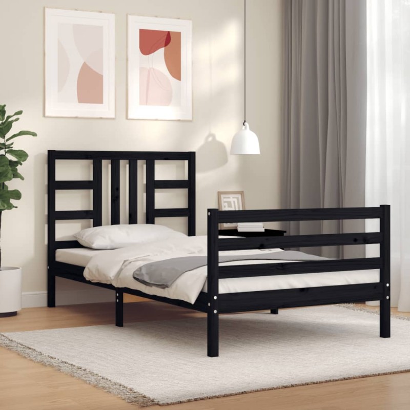 vidaXL Estructura de cama con cabecero madera maciza negro 100x200 cm