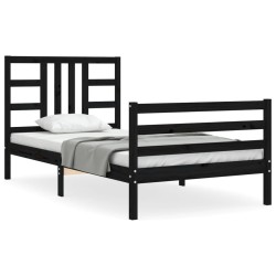 vidaXL Estructura de cama con cabecero madera maciza negro 100x200 cm