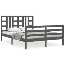 vidaXL Estructura de cama con cabecero madera maciza gris 140x190 cm