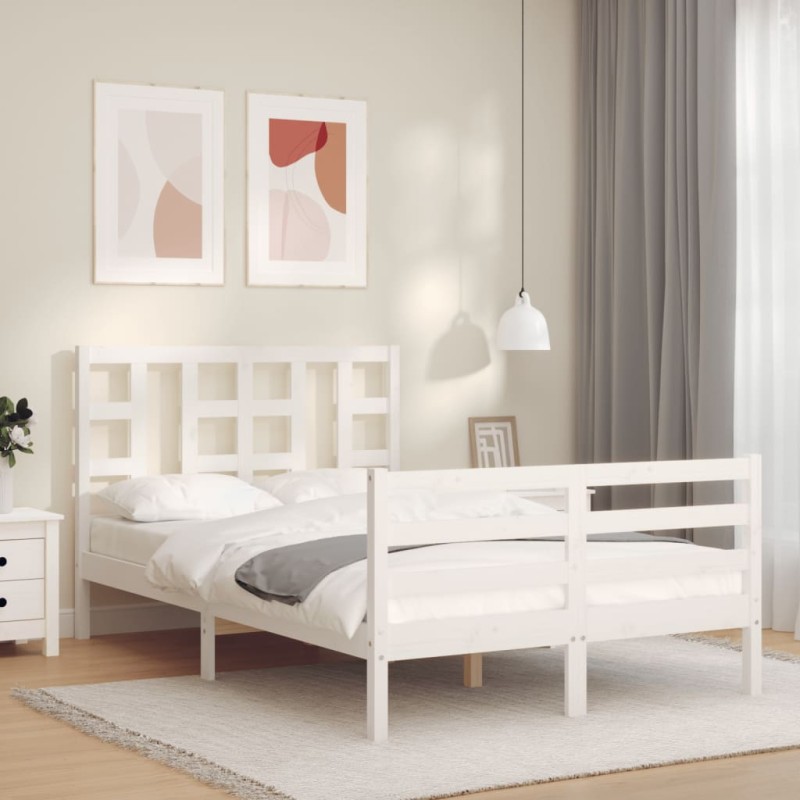 vidaXL Estructura de cama con cabecero madera maciza blanco 120x200 cm vidaXL Estructura de cama con cabecero madera maciza blanco 120x200 cm