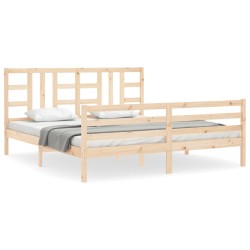vidaXL Estructura de cama de matrimonio con cabecero madera maciza