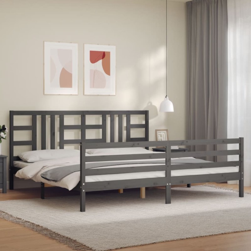 vidaXL Estructura de cama con cabecero madera maciza gris 200x200 cm vidaXL Estructura de cama con cabecero madera maciza gris 200x200 cm