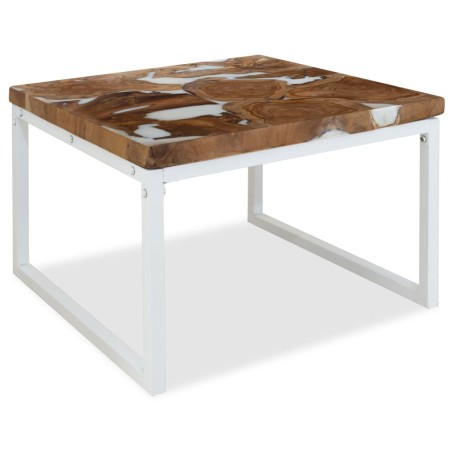 vidaXL Mesa de centro de teca y resina 60x60x40 cm
