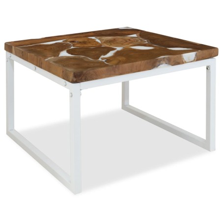 vidaXL Mesa de centro de teca y resina 60x60x40 cm