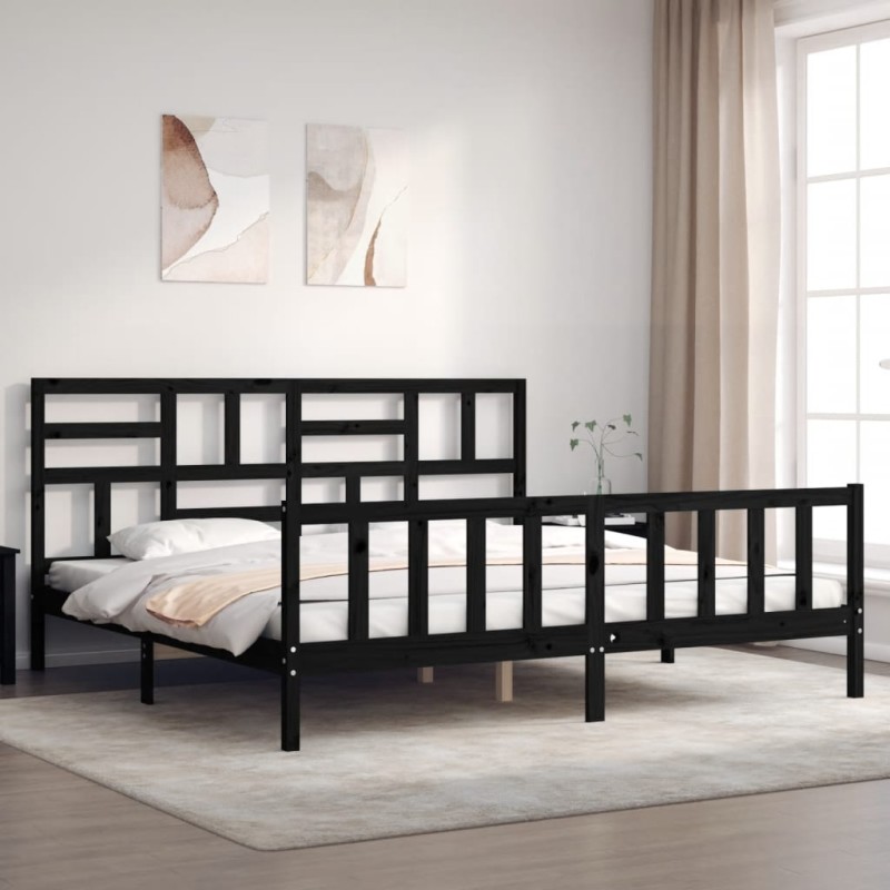vidaXL Estructura de cama con cabecero madera maciza negro 200x200 cm vidaXL Estructura de cama con cabecero madera maciza negro 200x200 cm