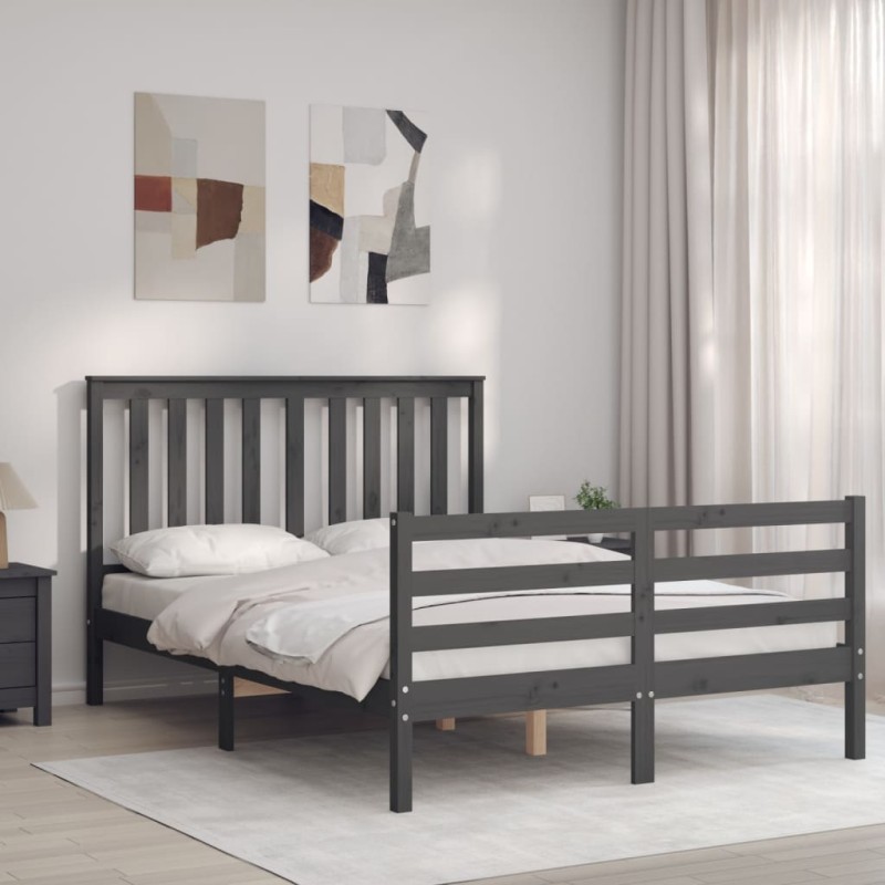 vidaXL Estructura de cama con cabecero madera maciza gris 140x200 cm
