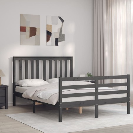 vidaXL Estructura de cama con cabecero madera maciza gris 140x200 cm