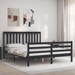 vidaXL Estructura de cama con cabecero madera maciza negro 160x200 cm