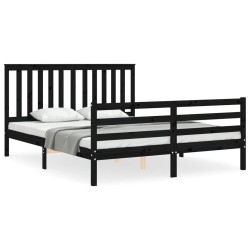 vidaXL Estructura de cama con cabecero madera maciza negro 160x200 cm