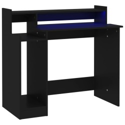 vidaXL Escritorio con luz LED madera contrachapada negro 97x45x90 cm