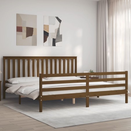 vidaXL Estructura cama y cabecero madera maciza marrón miel 200x200 cm