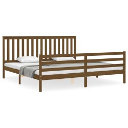 vidaXL Estructura cama y cabecero madera maciza marrón miel 200x200 cm