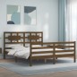 vidaXL Estructura de cama matrimonio con cabecero madera marrón miel vidaXL Estructura de cama matrimonio con cabecero madera marrón miel